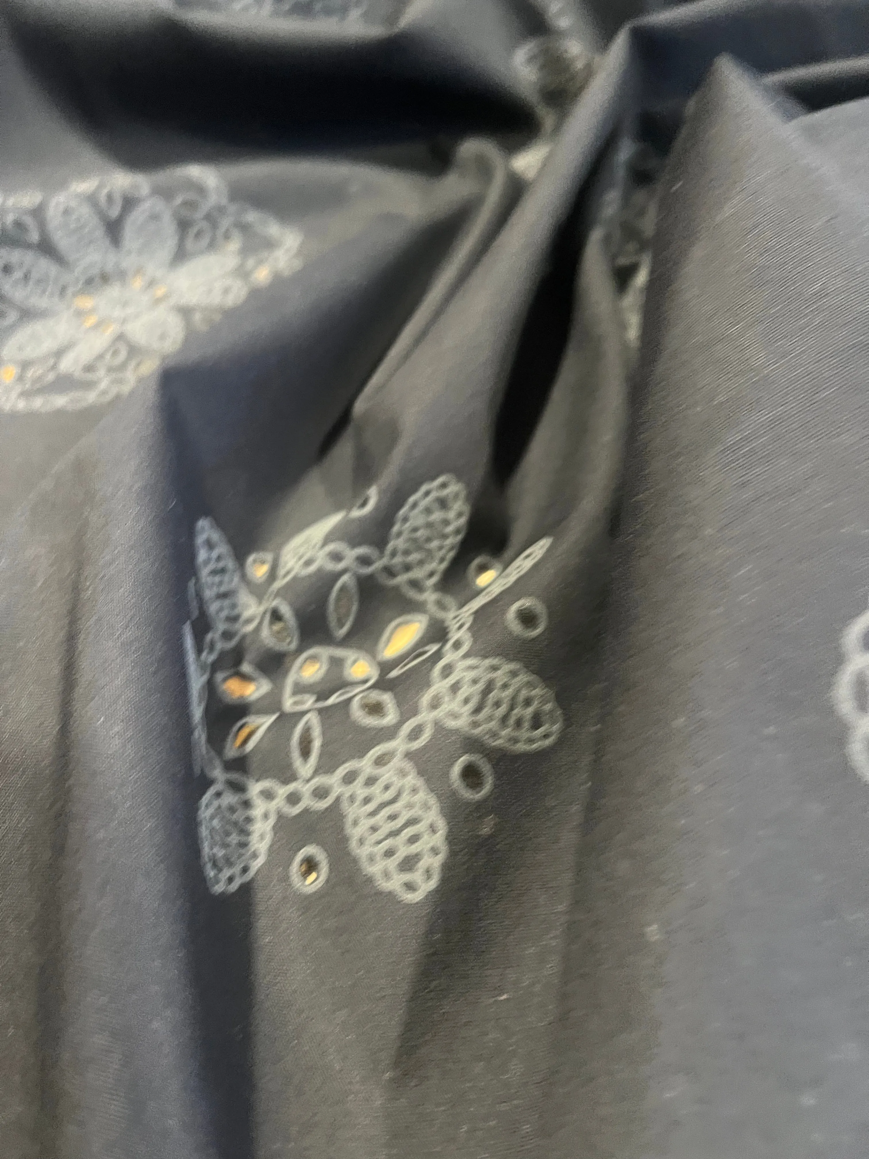 Sangallo cotton stretch lasercut puff print design 3 black