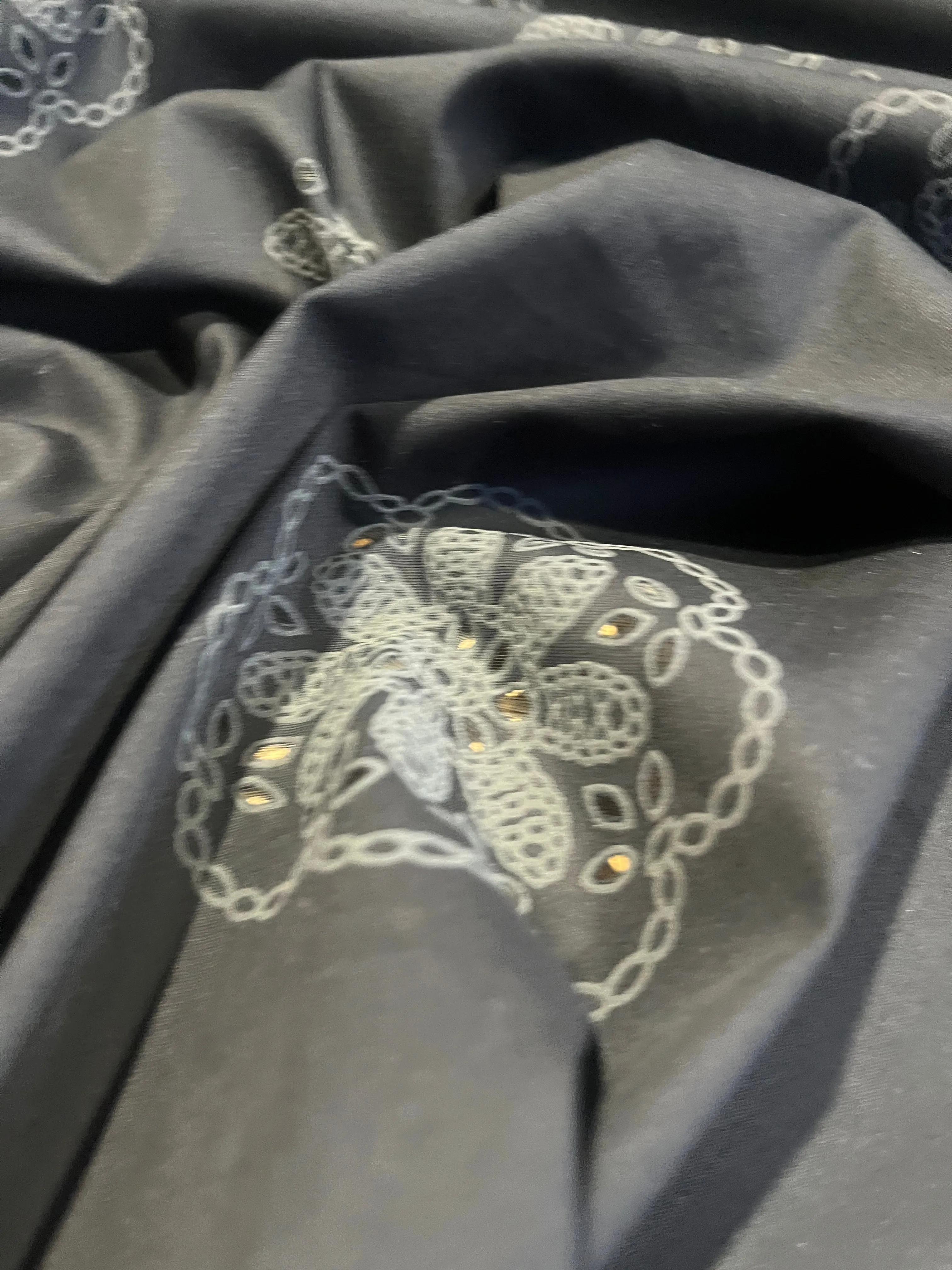 Sangallo cotton stretch lasercut puff print design 3 black