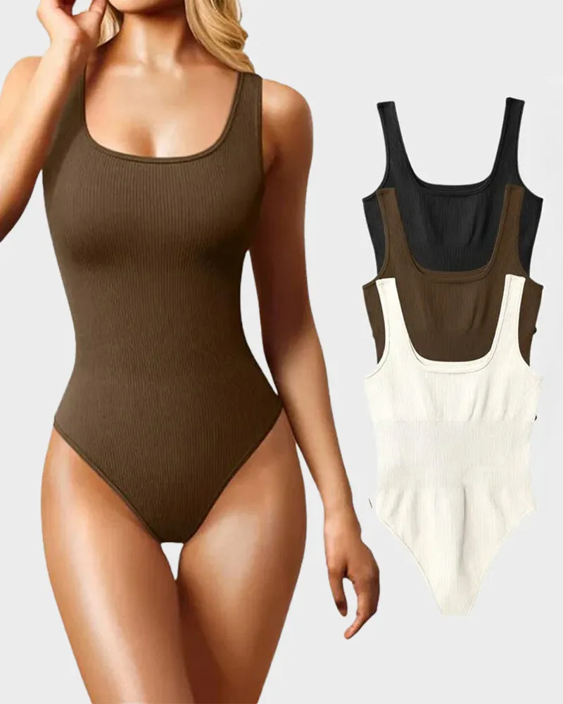 SheShape® Women's 3 Piece Bodysuits Sexy Ribbed Sleeveless Square Neck Sleeveless Tank Tops Bodysuits