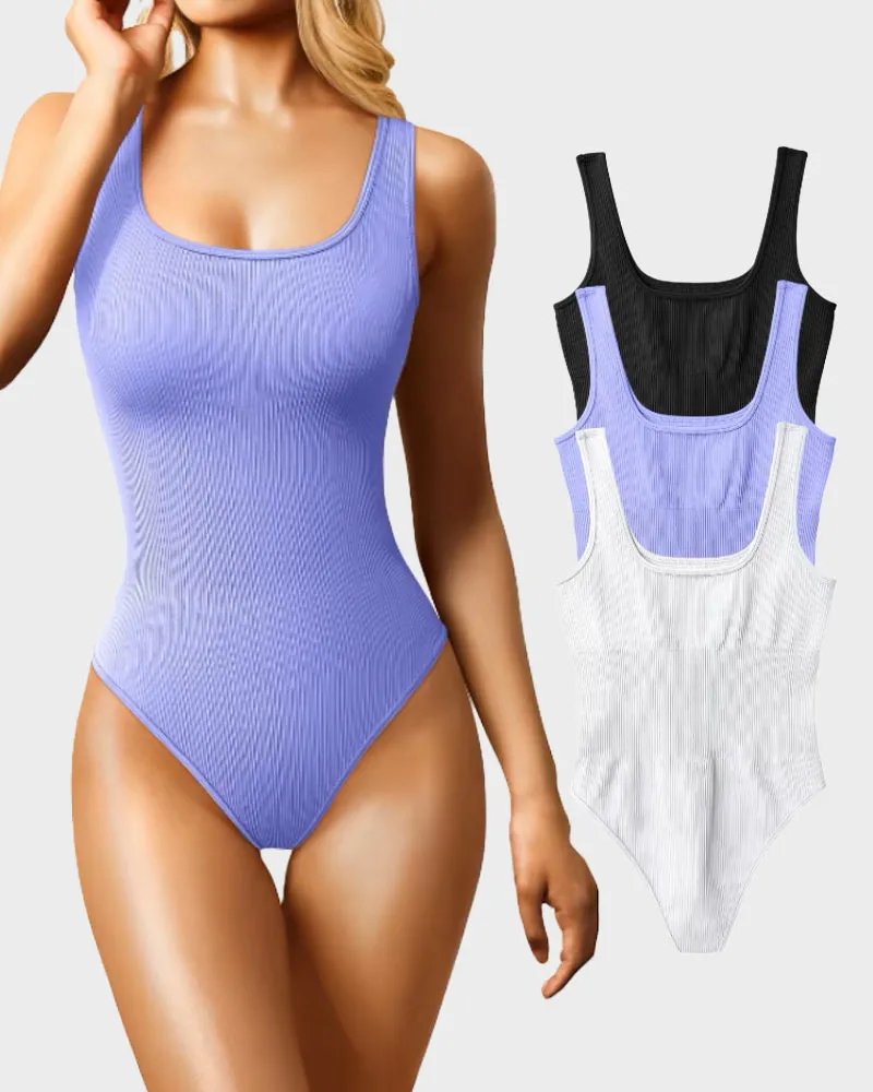 SheShape® Women's 3 Piece Bodysuits Sexy Ribbed Sleeveless Square Neck Sleeveless Tank Tops Bodysuits