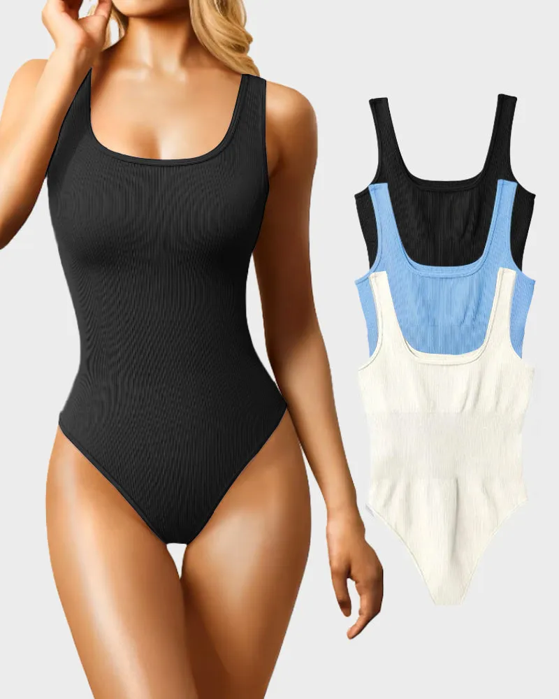 SheShape® Women's 3 Piece Bodysuits Sexy Ribbed Sleeveless Square Neck Sleeveless Tank Tops Bodysuits