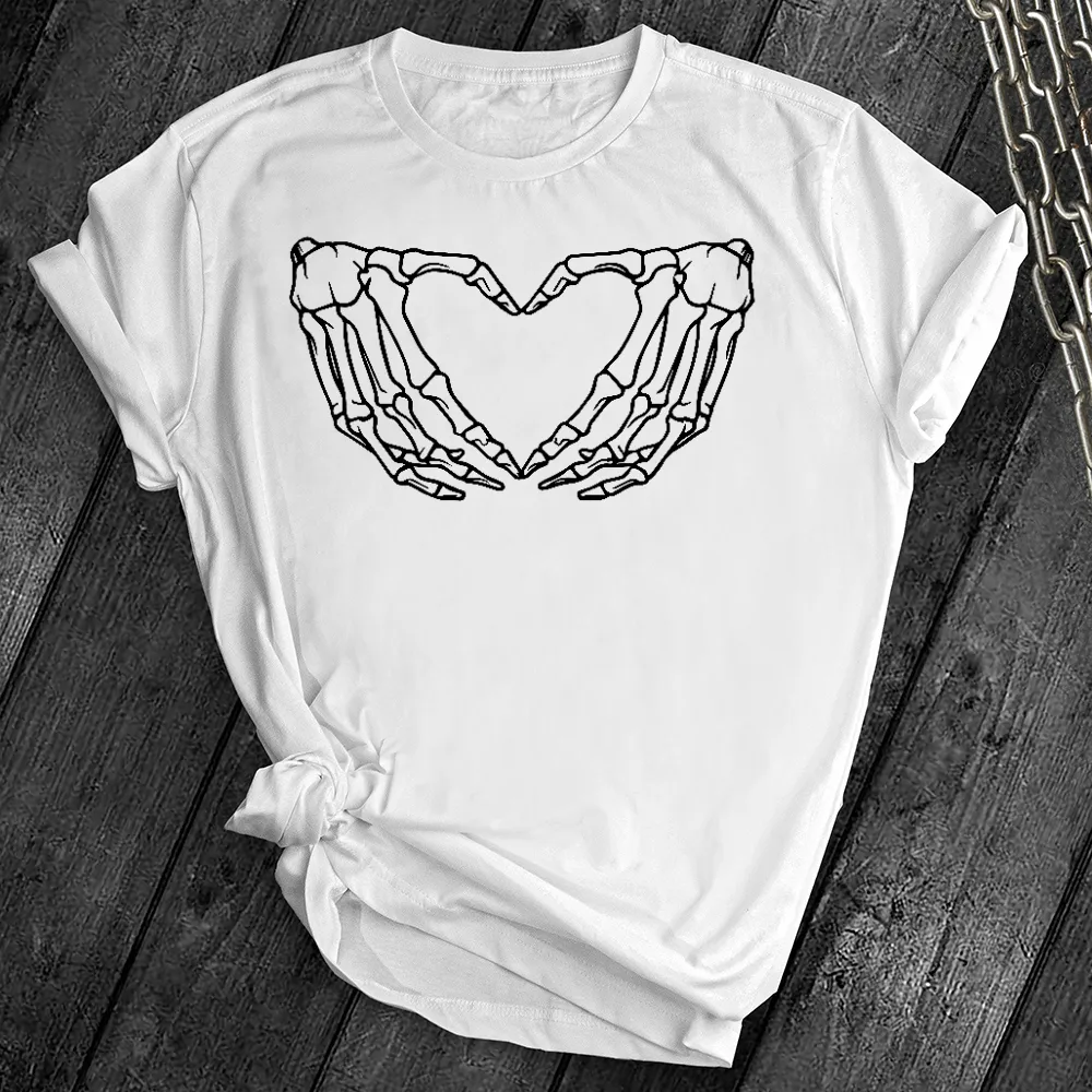 Skeleton Heart Hands Black Tee