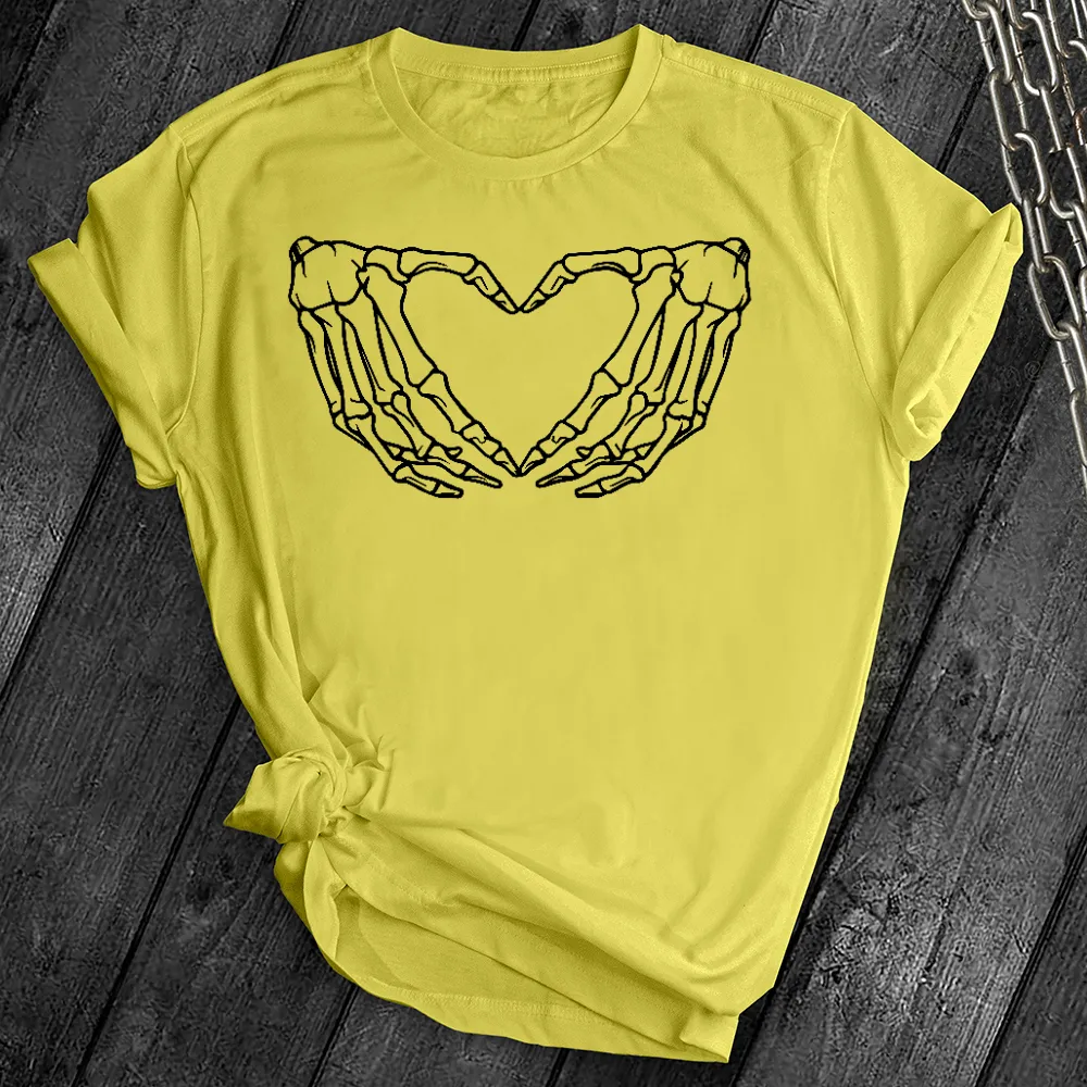 Skeleton Heart Hands Black Tee