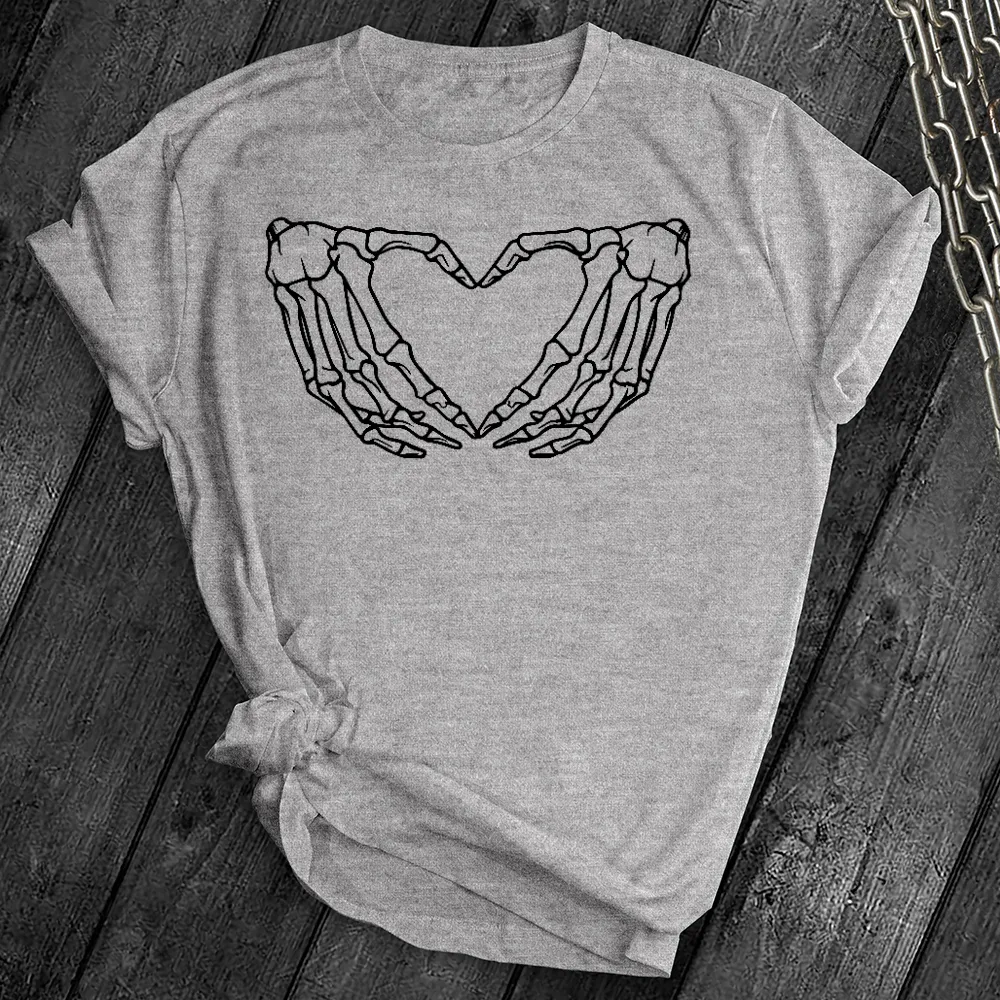 Skeleton Heart Hands Black Tee