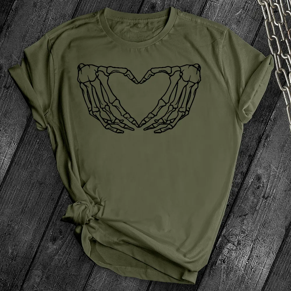 Skeleton Heart Hands Black Tee