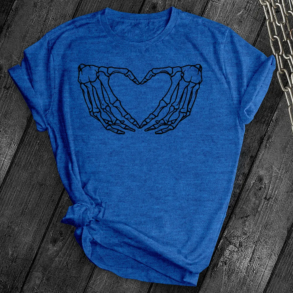 Skeleton Heart Hands Black Tee