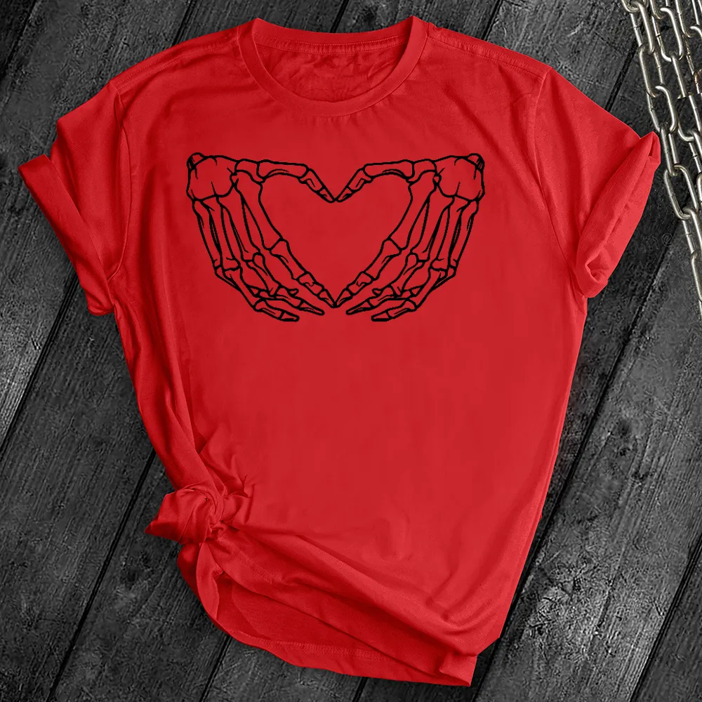 Skeleton Heart Hands Black Tee