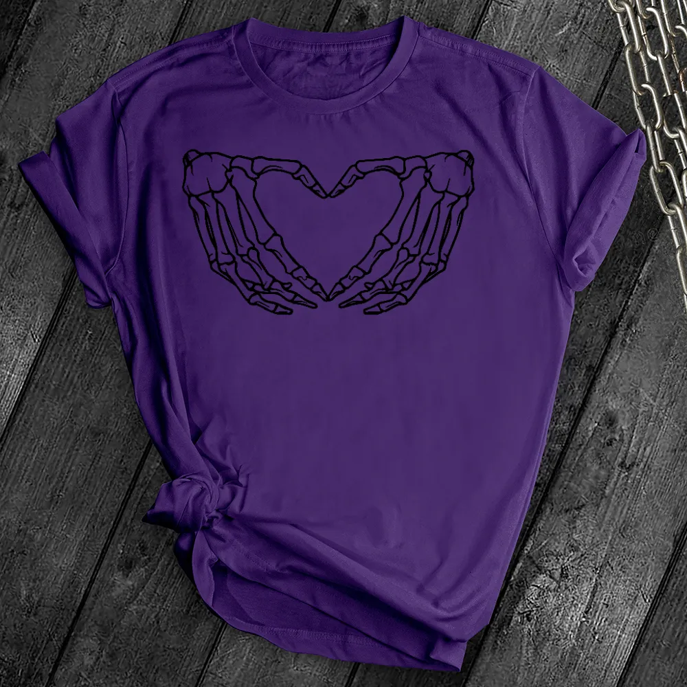 Skeleton Heart Hands Black Tee