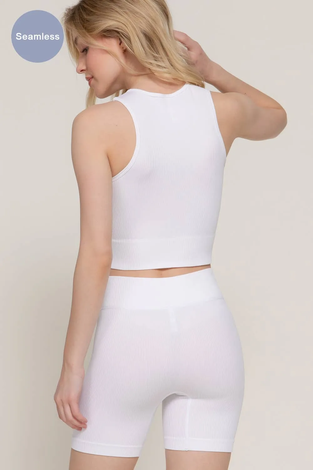 Sleeveless Crew Neck Top & Bier Shorts Seamless Rib Set