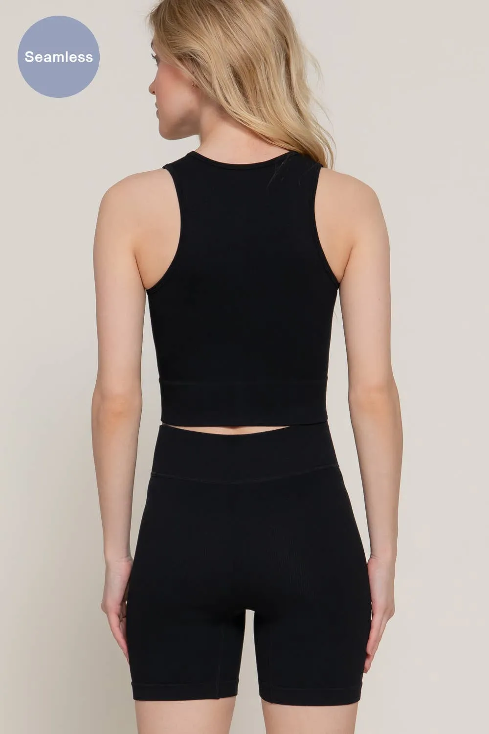 Sleeveless Crew Neck Top & Bier Shorts Seamless Rib Set