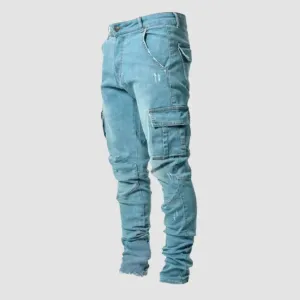 Slim-Fit Stretch Denim Cargo Pants for Men