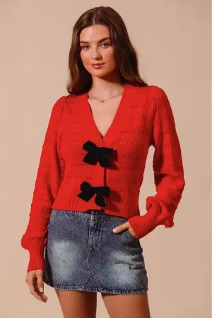 SO ME Contrast Bow Front Sweater Cardigan