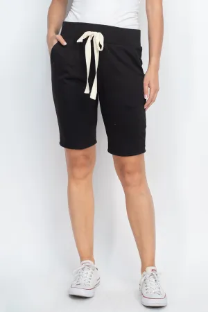 Solid Self Tie Shorts with Side Pockets