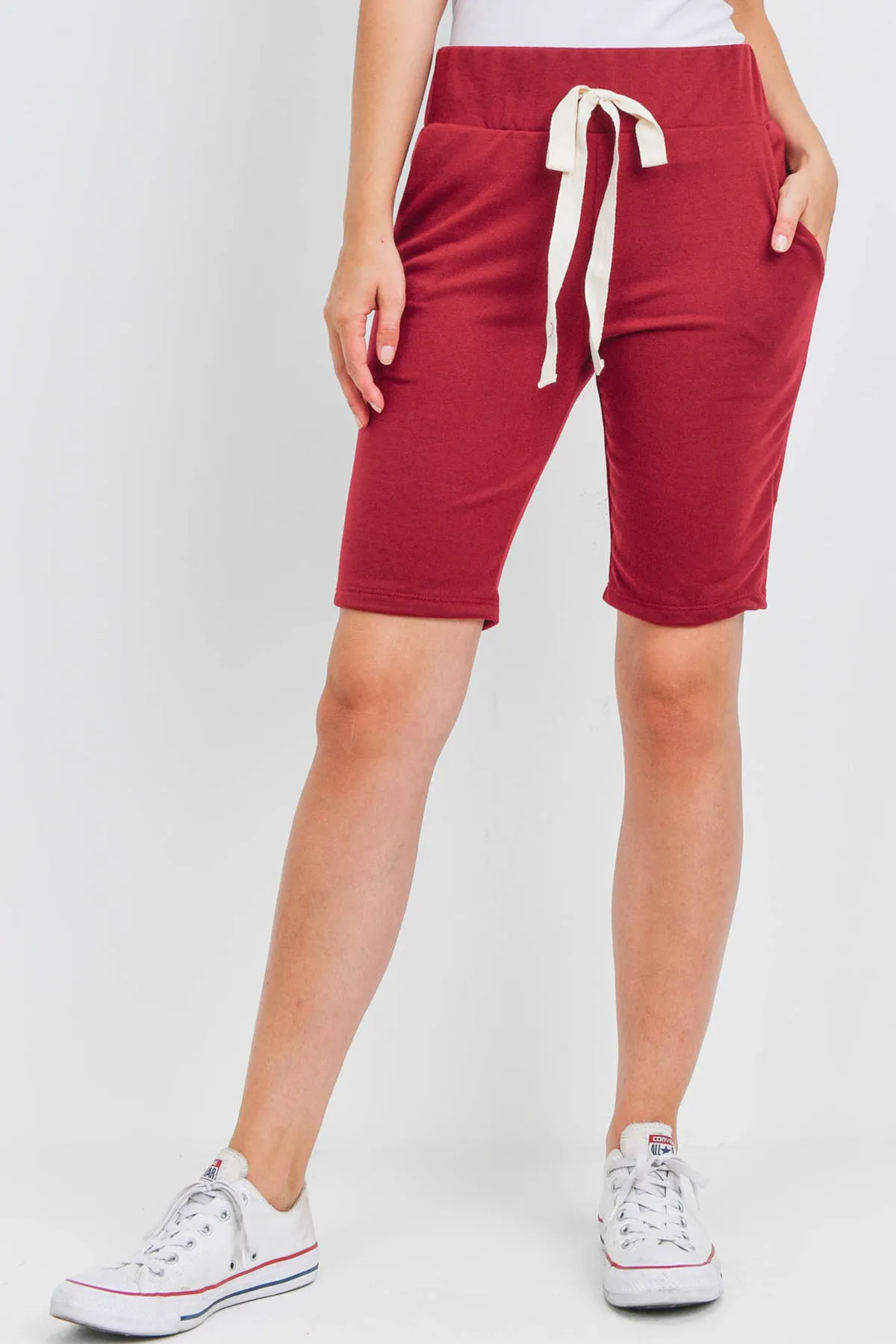 Solid Self Tie Shorts with Side Pockets