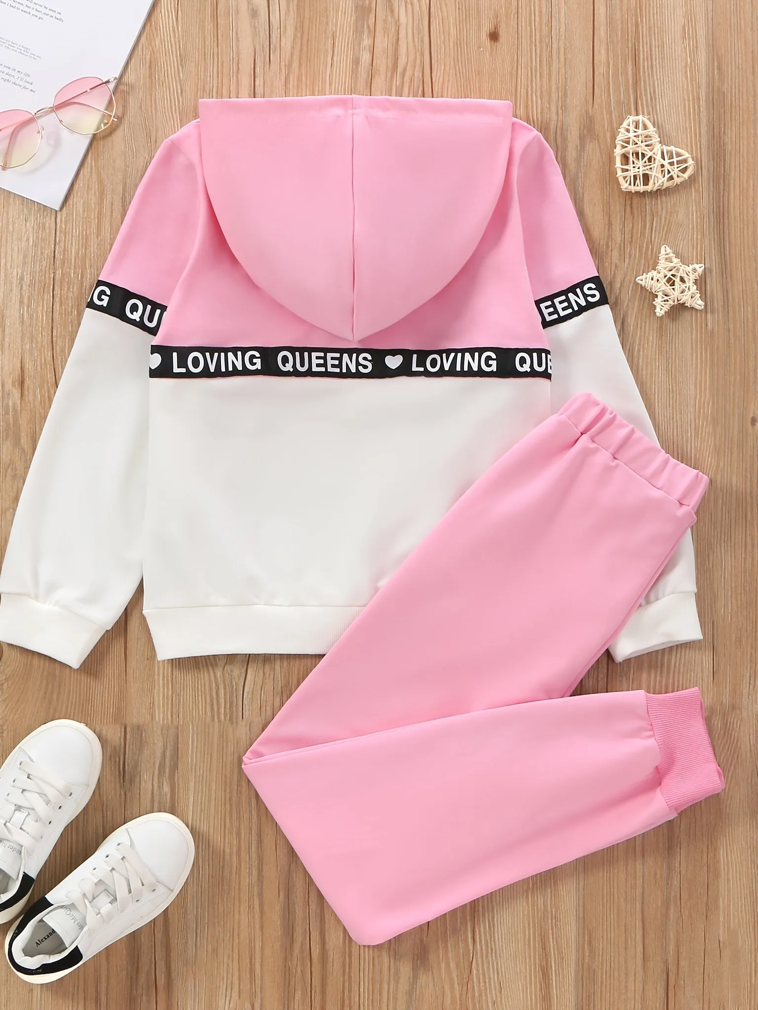 Sporty Girls Printed Hoodie  Sweatpants Set