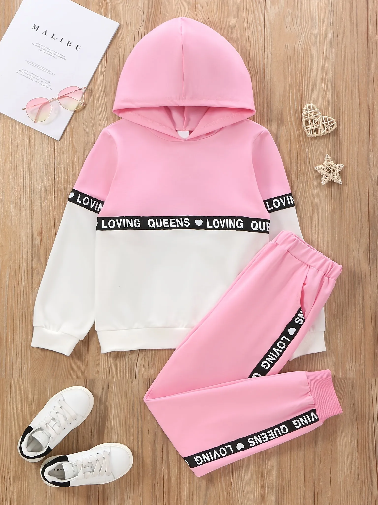 Sporty Girls Printed Hoodie  Sweatpants Set