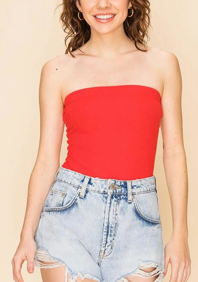 Stretch Ribbed Strapless Thong Bodysuit