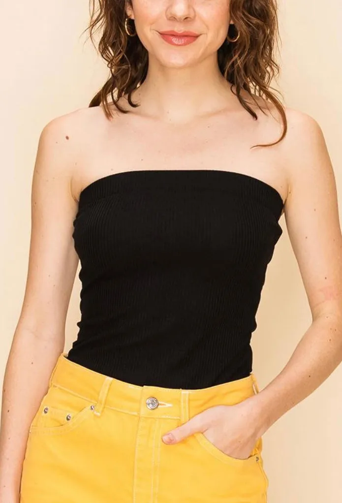 Stretch Ribbed Strapless Thong Bodysuit