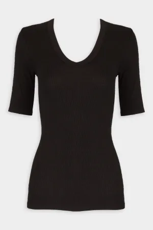 Stretch Silk Knit Half Sleeve Top in Black