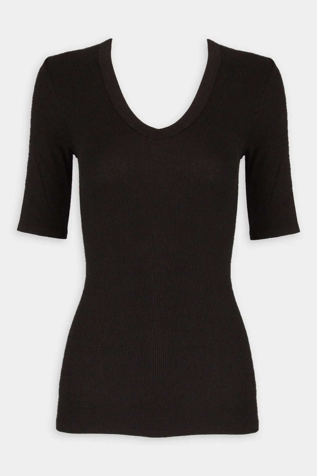 Stretch Silk Knit Half Sleeve Top in Black