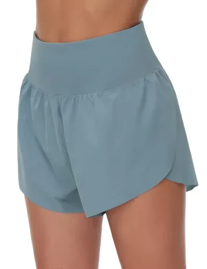 THE GYM PEOPLE Women's High Waisted Running Shorts Mesh Liner Side Split Workout Shorts Zipper Pocket Denim Blue