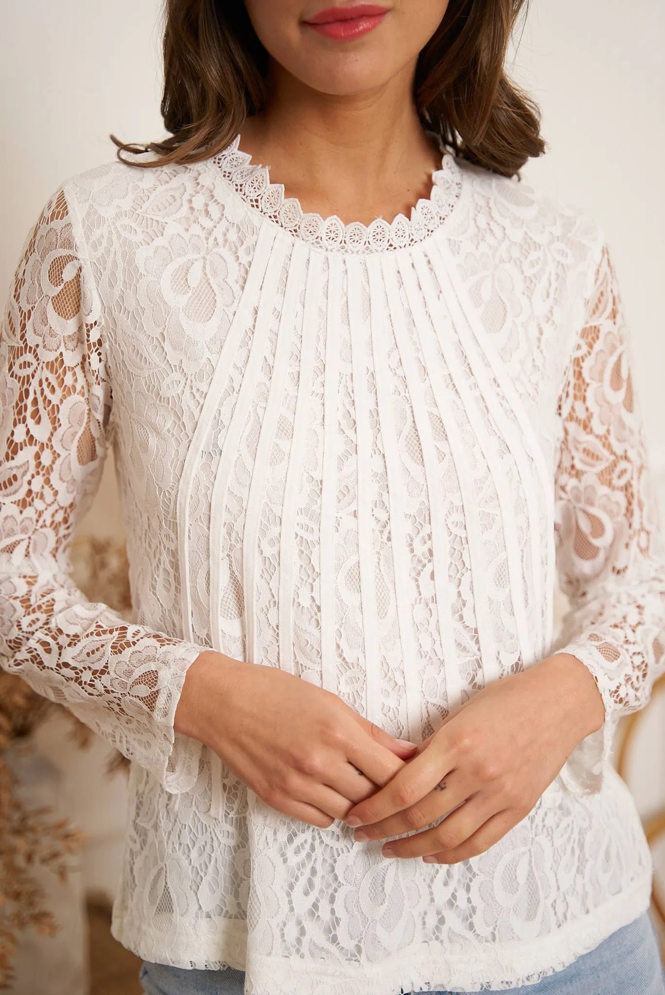 Tiffany Lace Blouse with Bands and Long Sleeves