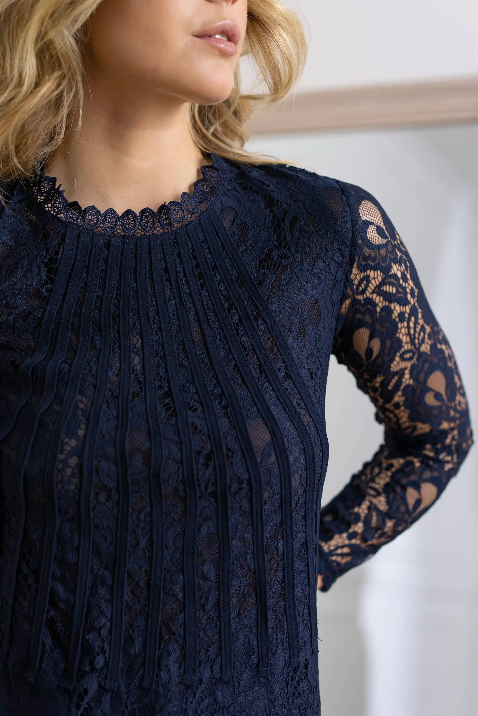 Tiffany Lace Blouse with Bands and Long Sleeves