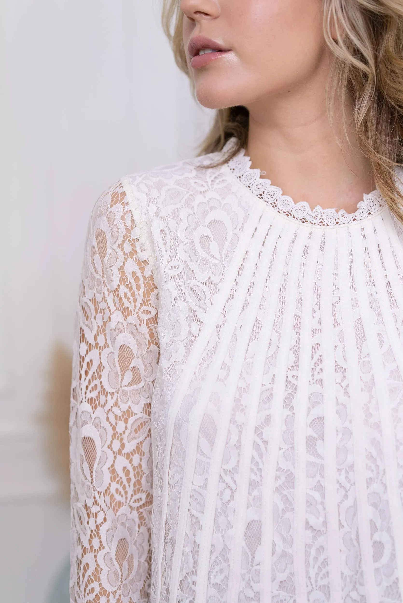 Tiffany Lace Blouse with Bands and Long Sleeves