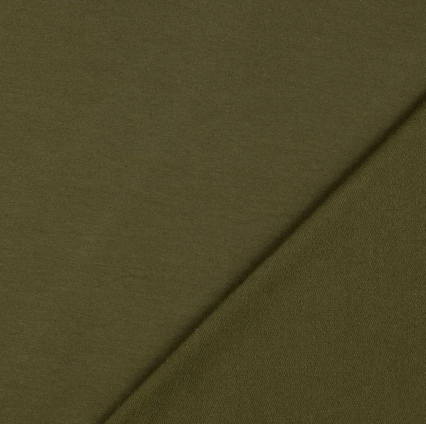 Tissu French Terry Uni - Vert kaki (Vendu x10cm)