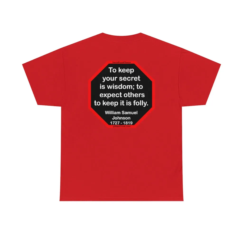 To keep your secret is wisdom; to expect others to keep it is folly.  -  William Samuel Johnson  1727 - 1819
