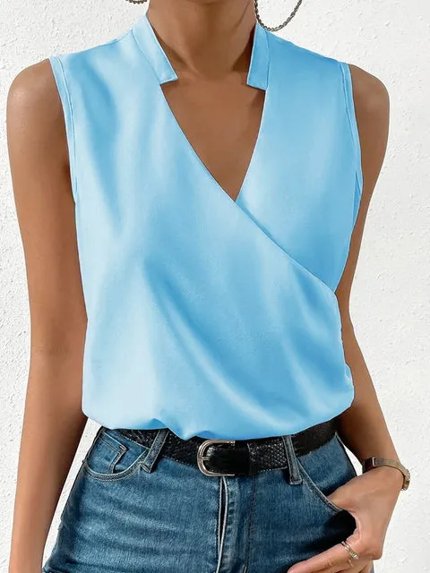 V-neck Sleeveless Women Blouses
