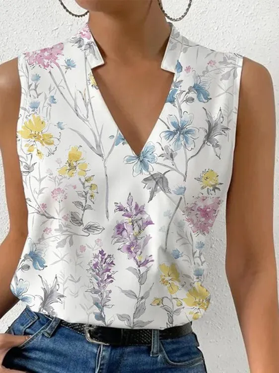 V-neck Sleeveless Women Blouses