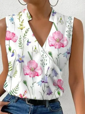 V-neck Sleeveless Women Blouses