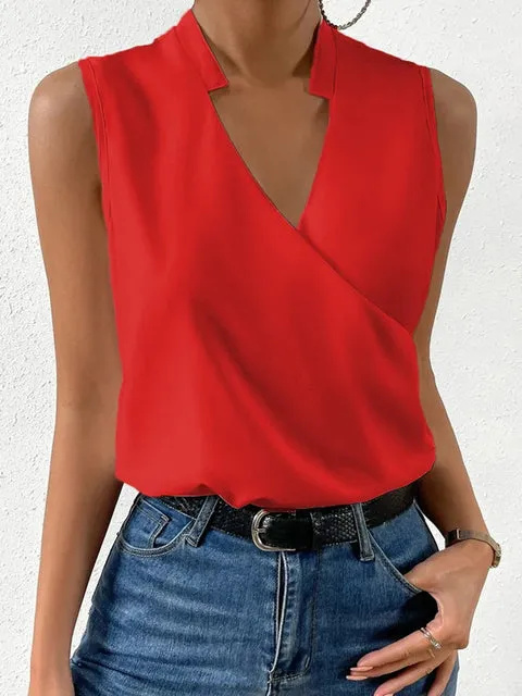 V-neck Sleeveless Women Blouses