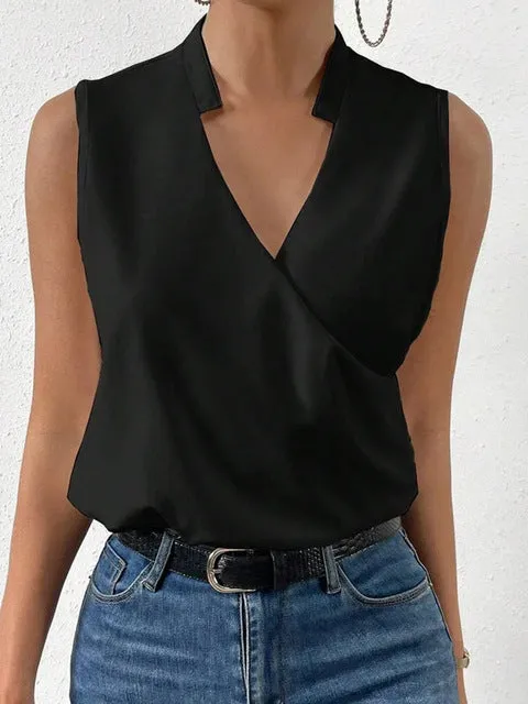 V-neck Sleeveless Women Blouses