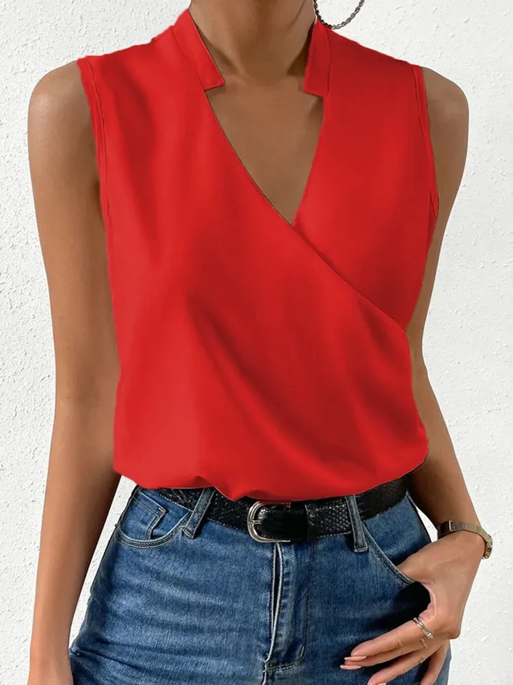 V-neck Sleeveless Women Blouses