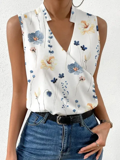 V-neck Sleeveless Women Blouses