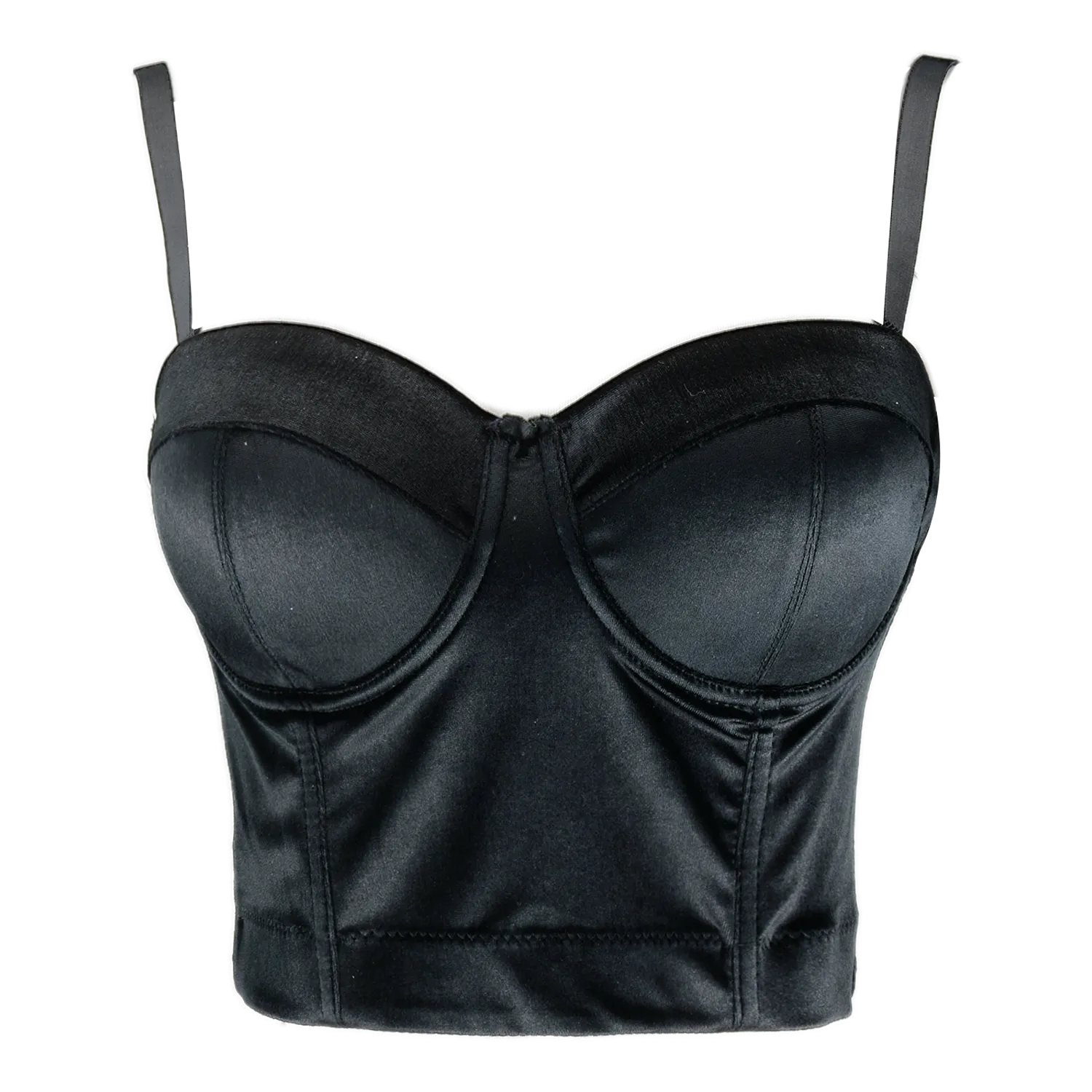 Velvet Soft Bustier Crop Top Push Up Women's Corset Top Bra Black