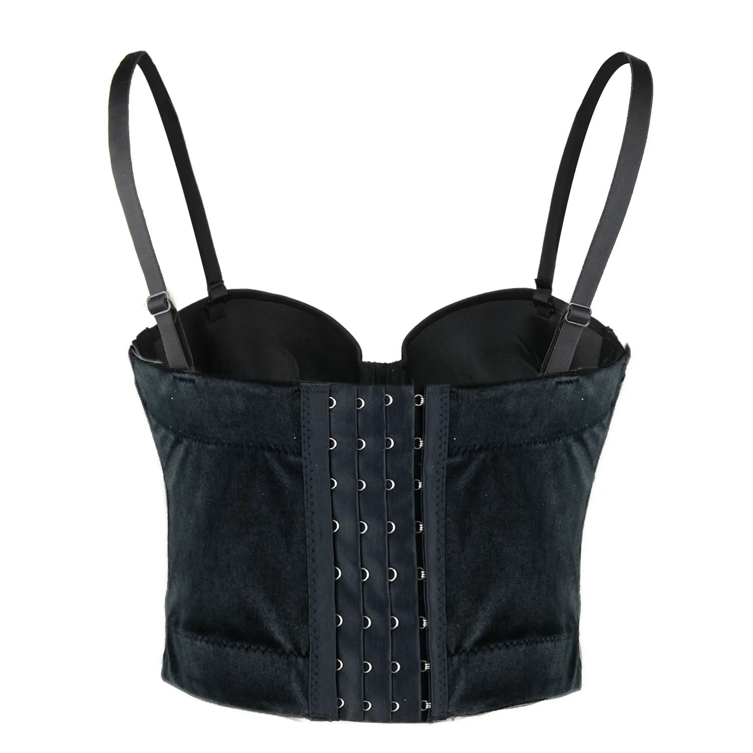 Velvet Soft Bustier Crop Top Push Up Women's Corset Top Bra Black