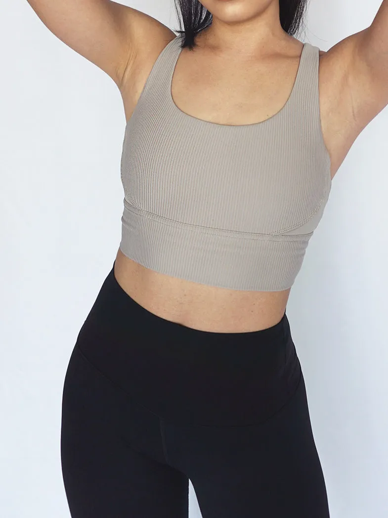 Vertical Crossback Sports Bra- NUDE