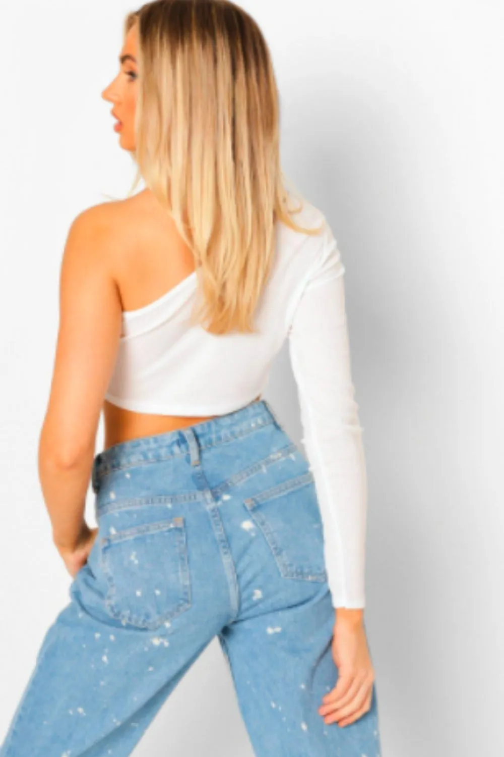 White One Shoulder Rib Basic Crop Top
