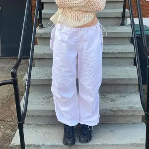 White unisex streetwear parachute pants