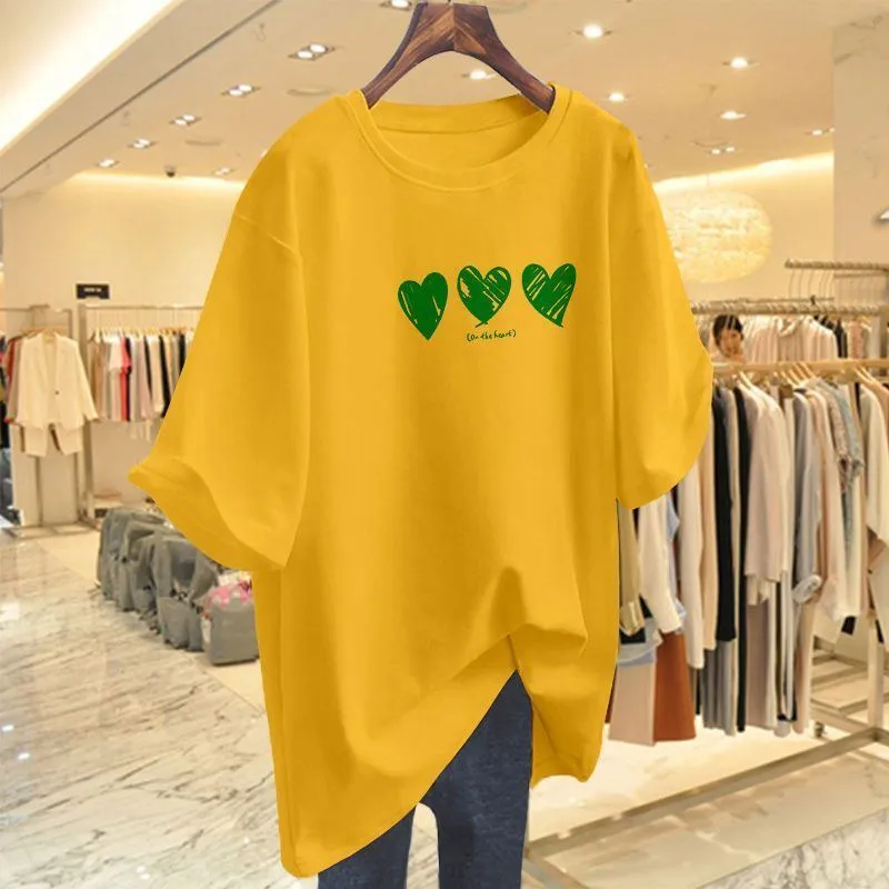 Women Clothing Printed T-shirt Summer Plus Size Top Short Sleeve Causal Basic All Cotton Tees Pullovers