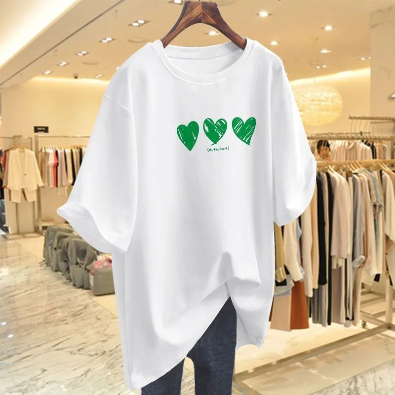 Women Clothing Printed T-shirt Summer Plus Size Top Short Sleeve Causal Basic All Cotton Tees Pullovers