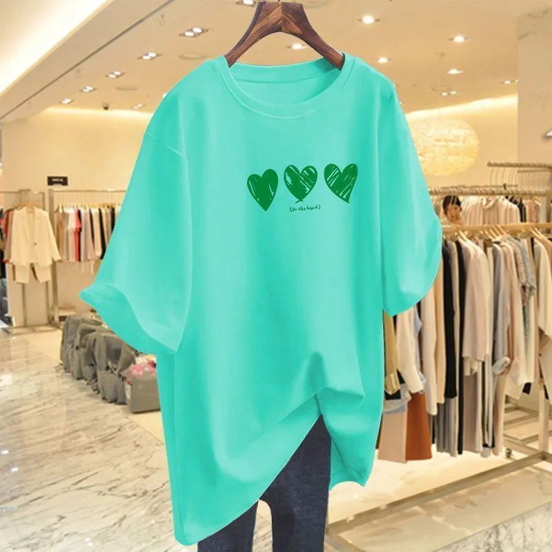 Women Clothing Printed T-shirt Summer Plus Size Top Short Sleeve Causal Basic All Cotton Tees Pullovers