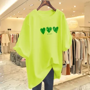 Women Clothing Printed T-shirt Summer Plus Size Top Short Sleeve Causal Basic All Cotton Tees Pullovers