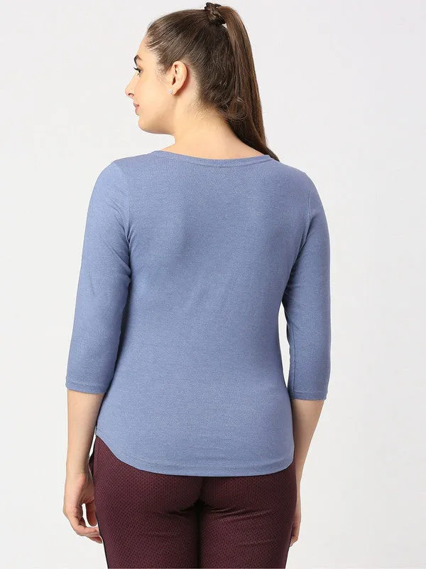 Women Denim Blue Solid T-Shirt - Duvet Tee-DB-ML