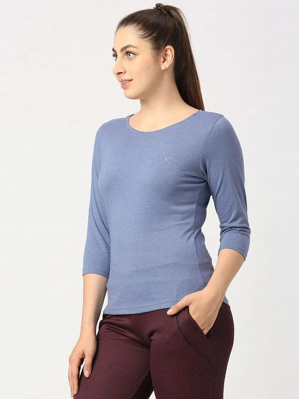 Women Denim Blue Solid T-Shirt - Duvet Tee-DB-ML