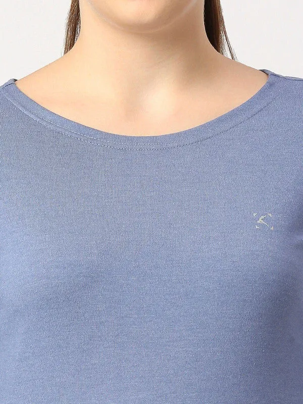 Women Denim Blue Solid T-Shirt - Duvet Tee-DB-ML