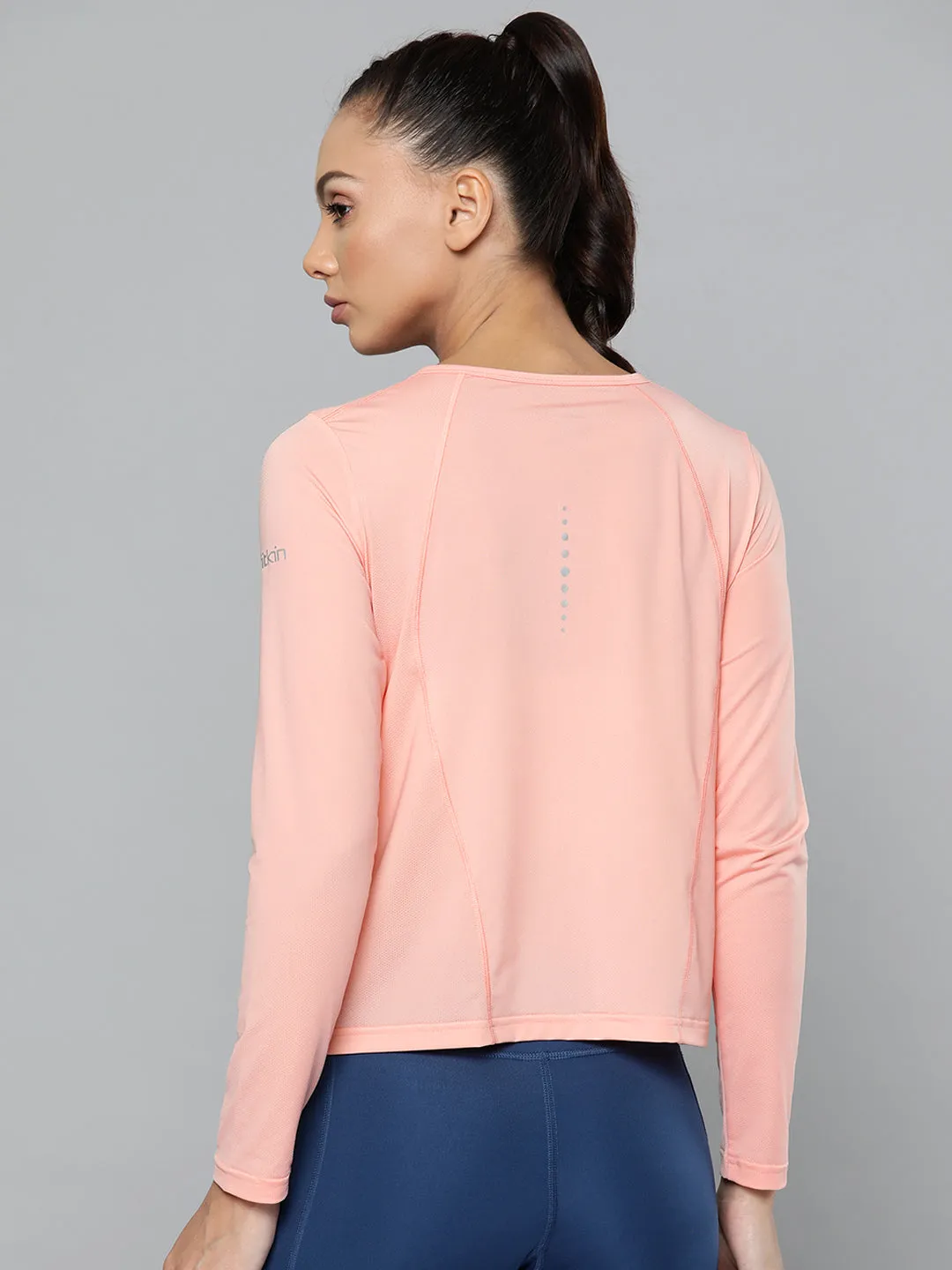 Women Peach V-Neck Slim Fit Training or Gym T-shirt